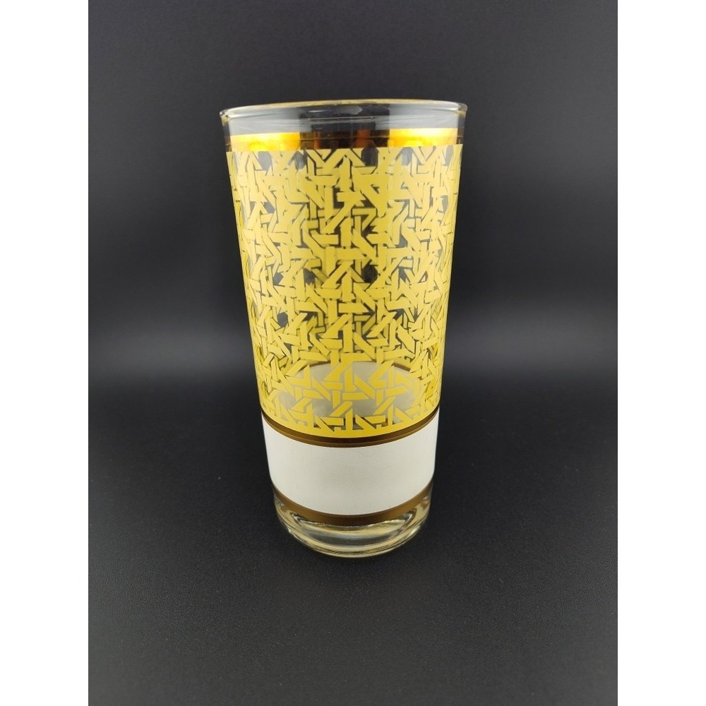 George Briard highball glass retro basketweave barware 70's MCM yellow vintage